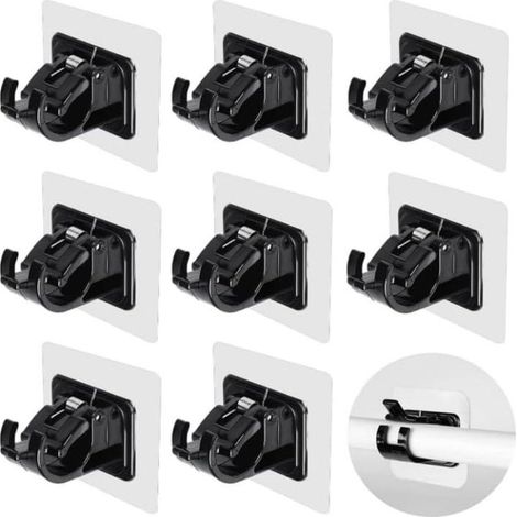 Lot de 8 supports de tringle à rideau tige sans forage support de barre auto-adhésif transparent,Noir , support tringle rideaux sans percage,accroche rideau sans percage - OUYLAF (1/5)