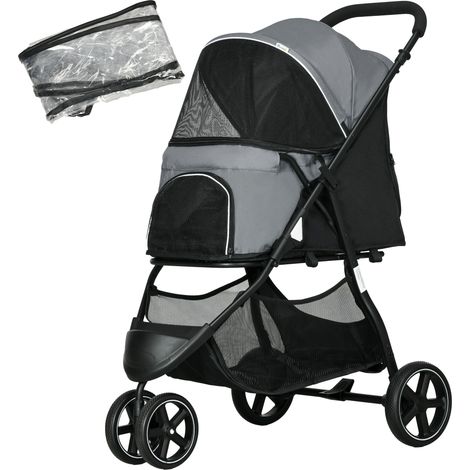 Hundebuggy Haustierwagen, klappbar, Regenschutz, 2 Sicherheitsleinen, 83cm x 55cm x 101cm, Grau + Schwarz (1/5)