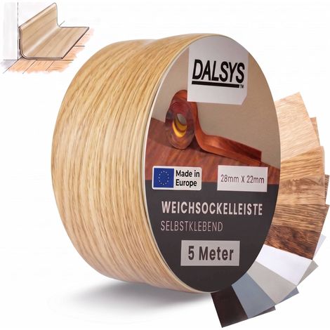 Dalsys Weichsockelleiste selbstklebend Klebeleiste, Abschlussleiste für Fugen in Wohnbereich, Küche, Bad, aus PVC Kunststoff - Eiche 5m