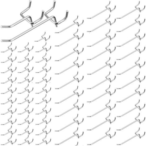 Lot de 100 Crochet pour Panneaux Perforés, 50 Pièces 5cm + 50 Pièces 10cm Crochet Rayonnage, Crochets Panneau Perforé en Mural pour les Garages (1/5)
