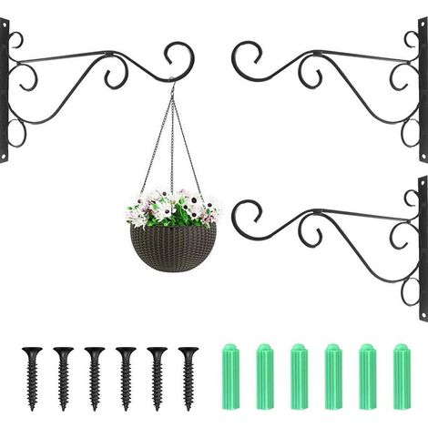 Support pour panier suspendu Crochet en métal noir pour suspendre des paniers de plantes au mur ou au plafond. (1/5)