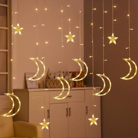 dirigéGuirlandes lumineuses de Noël en forme d'étoiles et de lunes, idéales pour les mariages, les fêtes, jardins et la décoration (1/5)