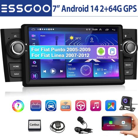 Autoradio pour Fiat Linea 2007-2011 Punto 2005-2009, 7'' Android 14 2G+64G avec CarPlay sans Fil/Android Auto GPS Navi Bluetooth WLAN FM RDS - 2+64G CAM (1/5)