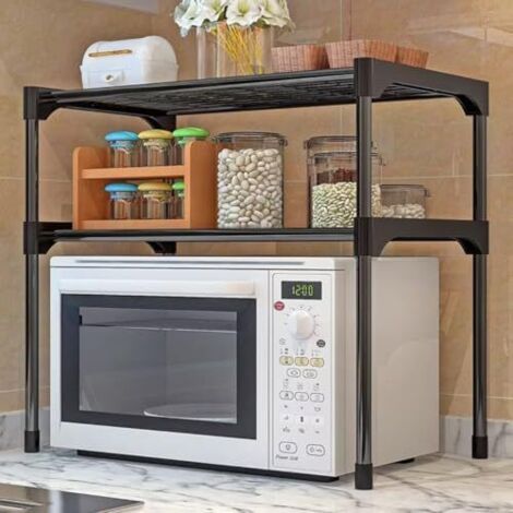 Support de four à micro-ondes, étagère de rangement de cuisine à 3 niveaux, cadre en métal noir, organiseur multifonction pour cuisine et solutions de rangement d'épices (1/4)