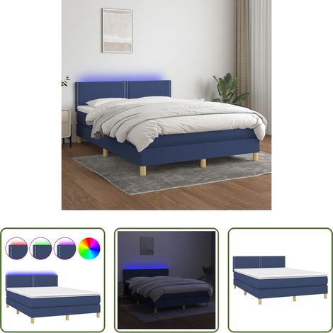 vidaXL LED-Streifen -  Boxspringbett mit Matratze & LED Blau 140x200 cm Stoff