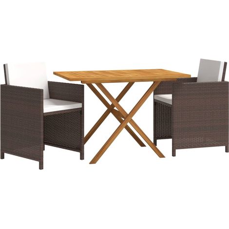 3 Piece Garden Dining Set with Cushions Brown vidaXL (1/4)