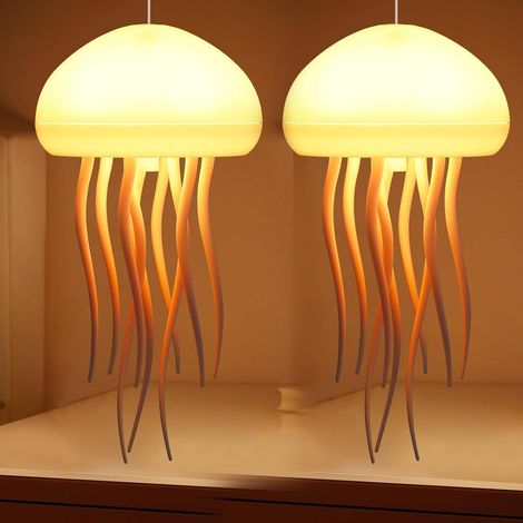 Lot de 2 veilleuses d'ambiance méduse, veilleuse à suspendre avec plusieurs couleurs, lampe méduse rechargeable à commande vocale (sans socle) (1/5)