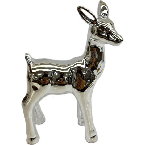 TrendLine Deko Rentier Keramik 13 x 6,5 x 17 cm silber
