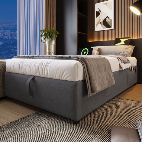 letto contenitore 90x190 ricarica USB C grigio OKMYHOME (1/5)