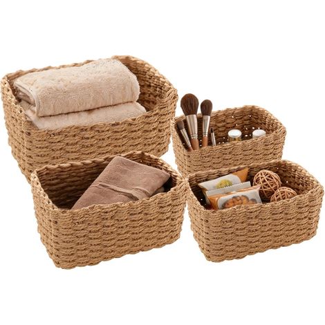 Paniers de Rangement Tressés, Paniers Empilables en Corde de Papier, Corbeilles de Rangement Bohème, pour Salle de Bain, Chambre, Table à Langer, Jouets, Langes, Cosmétiques, Cuisine (1/5)