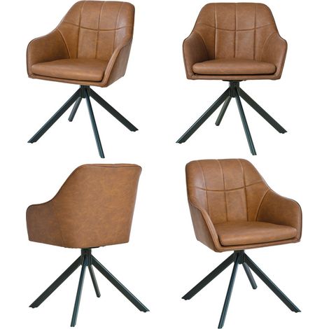 360° swivel dining chairs with ergonomic backrest, double extra-thick seat and sturdy metal base - Set of 4 - Brown