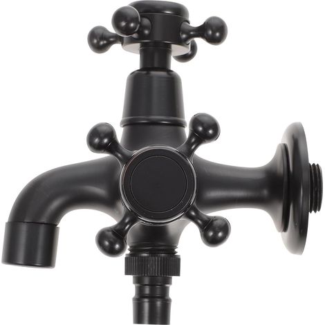 Robinet Noir en Laiton à Double Bec 2 Sorties, Effet D'étanchéité Performant, pour Machine à Laver en Extérieur Cuisine (1/5)