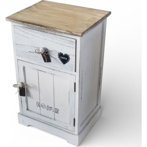 Mobile mobiletto comodino bianco e beige con 1 cassetto e 1 anta 35x28xH56 cm