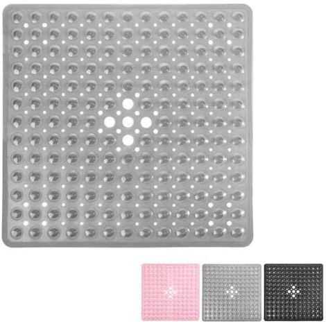 FENOPLASTICATapis de Douche 53x53cm, Tapis de Douche Extra carré antimoisissure Gris,Tapis antidérapant pour Baignoire, Douche avec ventouses, Trous de Drainage,Bain lavables Machine pour Enfants âgée (1/4)