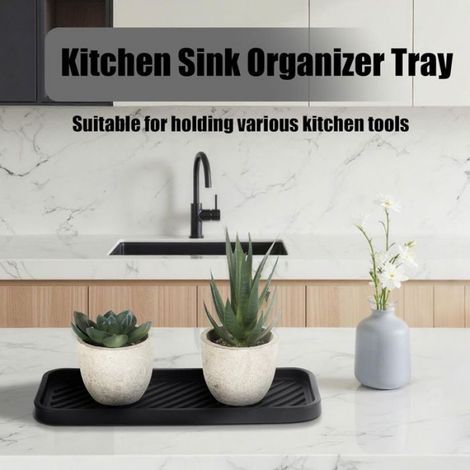 3 Pcs Plateaux de Rangement en Porte Eponge Evier, Porte éponge Silicone Noir, Plateaux d'évier en Silicone, Tapis de Drainage Ant (1/5)
