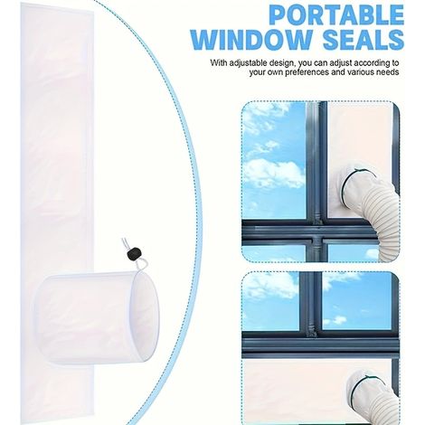 Plaque d’étanchéité pour climatiseur mobile – Panneau universel de fixation fenêtre 90 × 25 cm avec conduit d’évacuation d’air chaud (1/5)