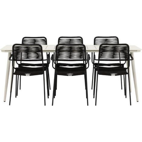 Lina Gartenset Tisch 90x200cm 6 Stühle Lindos schwarz.
