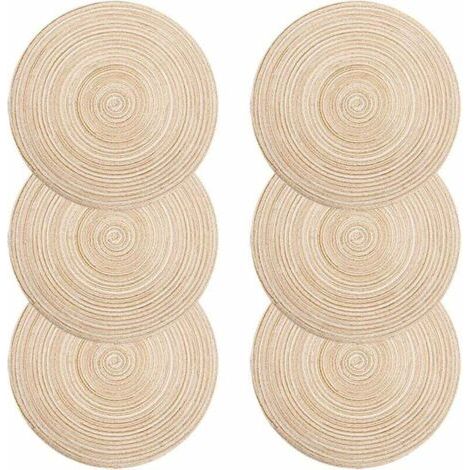 Lot de 6 sets de table ronds 35cm – Polypropylène et coton tressé – Résistants à la chaleur jusqu'à 70°C – Antidérapants et lavables (1/5)