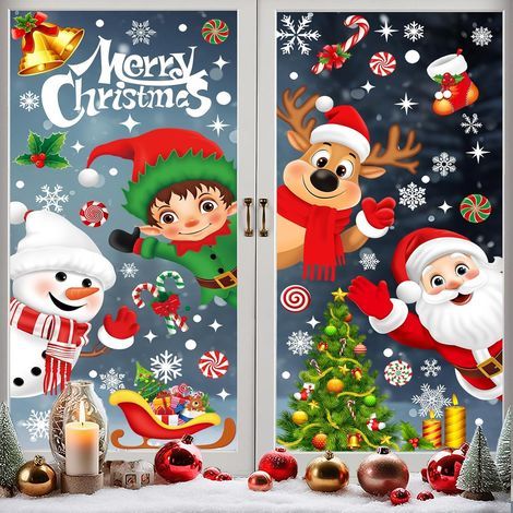 9 Bögen Weihnachtsfensteraufkleber, 268 Stück, wiederverwendbare Weihnachtsaufkleber aus PVC, Fensterdekorationsaufkleber (1/5)