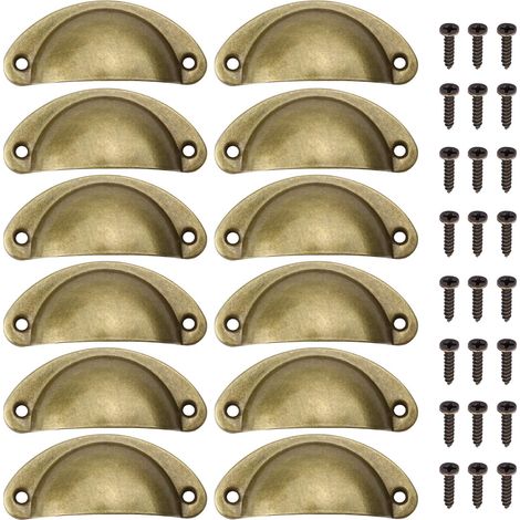 12 Pièces Poignée de Meuble Coquille Bronze, Poignée Rétro Laiton de Demi Lune, Bouton de Meuble avec Vis pour Armoires, Tiroirs, Placards (1/5)