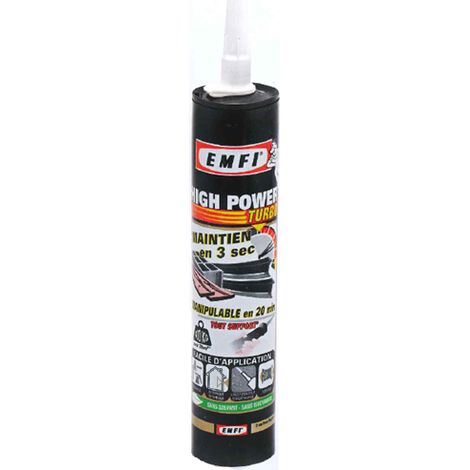 Emfi – Mastic de fixation tout support – A prise rapide – Cartouche 290 ml – Flexible pour supports humides – Peut être peint – Blanc (1/2)