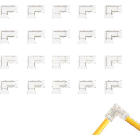 Connecteurs 2 broches 5mm 20 pièces transparents sans soudure en L pour bandes COB LED,jonctions d'angle à 90° pour bandes LED monocolores 5V/12V/24V,connexion d'angle sans soudure (1/5)