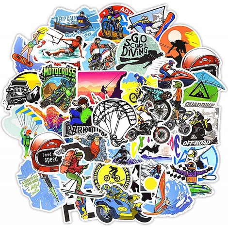 BEBUSINGOTO Pegatinas deportivas (50 unidades), pegatinas de vinilo para aventuras al aire libre, paquete de pegatinas impermeables, ideal para MacBook, botellas de agua, portátiles, teléfonos y termo (1/5)