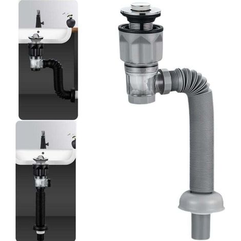 Kit de bonde de lavabo avec bonde extensible et flexible, anti-odeurs pour trous de 1-1/4", 1-1/2" et 2" (style Bounce) (1/2)
