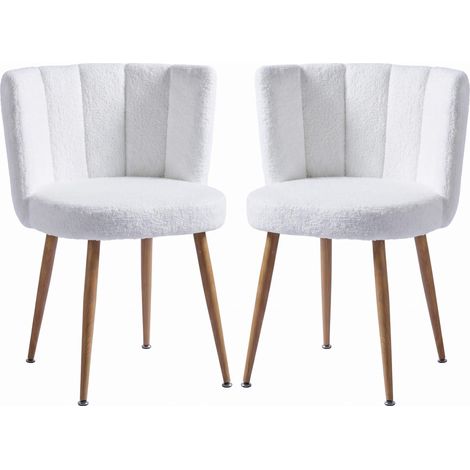 FurnitureR Lot de 2 chaises à manger blanches, teddy, dossier enveloppant et pieds métal effet bois associent douceur, confort et style naturel (1/5)