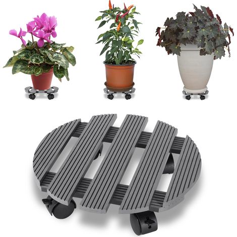 Randaco Tablette à roulettes pour plantes - 30x30x7.5 cm - Rond - Gris (1/5)