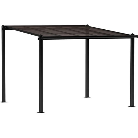 Pergola jardin extérieur en aluminium 3 x 3 m avec toit en polycarbonate imperméable et système de drainage, gris