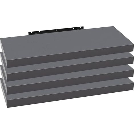 WOLTU 4er Set Wandregal Bücherregal Deko Wandablagen MDF Holz Hängeregal dunkelgrau 60x22.9x3.8cm