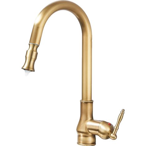 Grifo de fregadero de cocina, caño extraíble, para encimera, latón antiguo. (1/2)