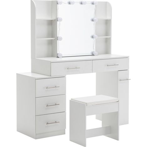 Tocador blanco de MDF con espejo, cajón y luces LED (1/5)