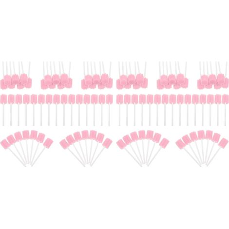 Oral sponge sticks, 100 pieces, toothbrush pads, treated foam, mouth and plastic, pink