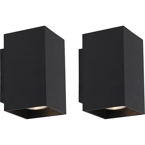 QAZQA sandy - Applique murale - 2 pièces - L 8.25 cm - Noir - Moderne, Design - éclairage intérieur - Salon I Chambre I Cuisine I Salle à manger