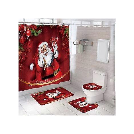 Set mit 4 weihnachtlichen Duschvorhängen inklusive Antirutschmatten (Stil 2) (1/5)