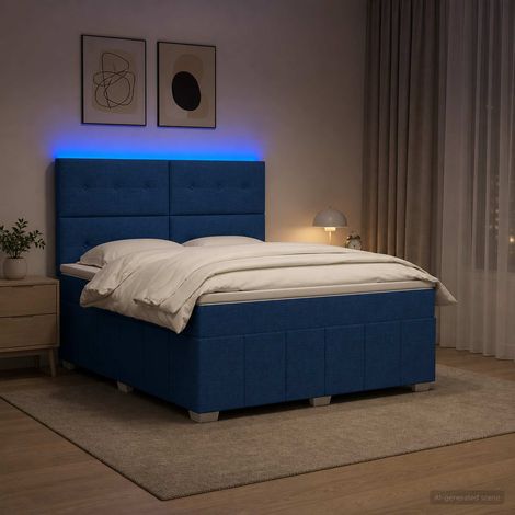 vidaXL Cama de muelles con LED y colchón Azul 140 x 200 cm Tela (1/5)