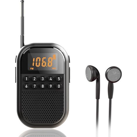 Mini radio AM FM portable avec Bluetooth, carte TF, réglage 3 voies, batterie rechargeable 1100 mAh, radio compacte de poche avec écouteurs pour l'extérieur, la course, la randonnée