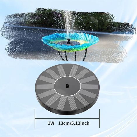 (1w) Nouvelle fontaine solaire avec pompe à eau de 1W/1,4W/1,5W/2,5W/3,5W, pour bain d'oiseaux extérieur, équipée de plusieurs buses, convient aux piscines. (1/5)