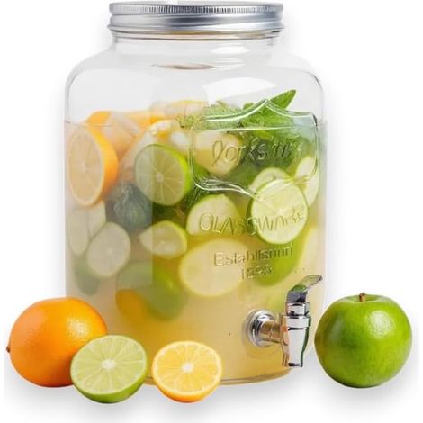 Distributore d'acqua da 4 litri con rubinetto, fontanella per acqua e cocktail, ciotola per punch, caraffa in vetro per limonata, caraffe per feste e compleanni particolarmente festivi. (1/5)