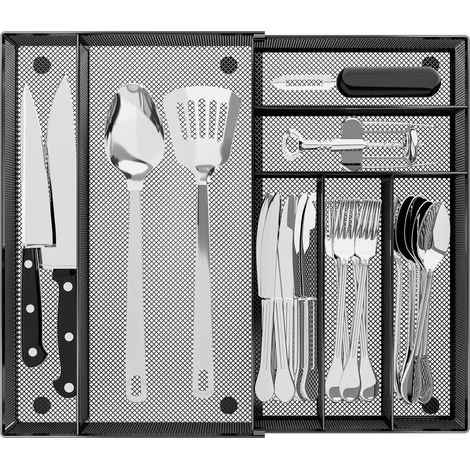 Expandable Cutlery Drawer Organizer - Utensil Trays for Kitchen Drawers, Adjustable Silverware and Cutlery Holder, Large Steel Mesh Storage Organizer for (1/5)