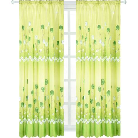 Rideau Courte - Tulipe Imprimée - 100 x 200 cm - Polyester - Pour Salon Chambre Cour - Vert (1/5)