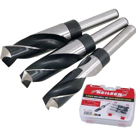 Neilsen 3pc HSS Drill Metal Bits Set Reduced Shank Twist Bit 1/2" 22mm 24mm 25mm (1/2)