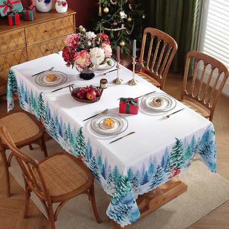 Nappe de Noël rectangulaire en polyester imperméable, imprimée numériquement, 18150 x 180 cm, 400 g/m², idéale pour les fêtes et les réunions de famille. (1/5)