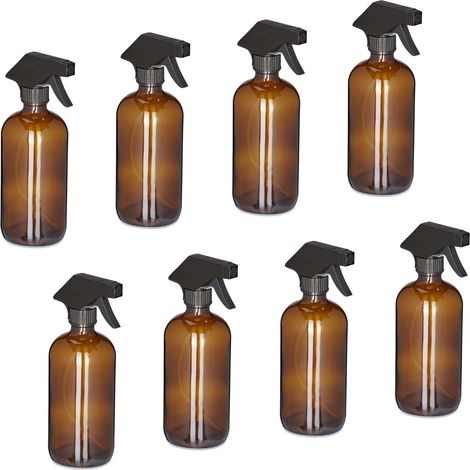 Relaxdays Spruzzino Nebulizzatore, Set 8, 500ml di Bottiglie Spray Vuote, Vaporizzatore Parrucchieri, Pulizia, Marroni