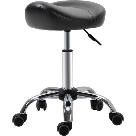 Sgabello da lavoro regolabile con ruote girevole in similpelle nera 48 x 48 x 54-69 cm MODENUIT (1/4)