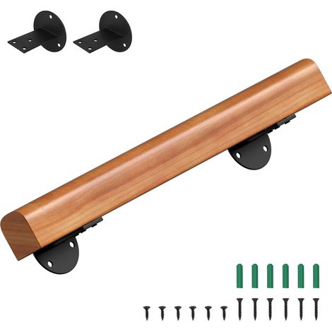 Wolketon Wandhandlauf aus massivem Kiefernholz 50 cm, Ø5 cm, rutschhemmender Holzhandlauf für Treppe Flur Bad, inkl. Montagezubehör (1/5)