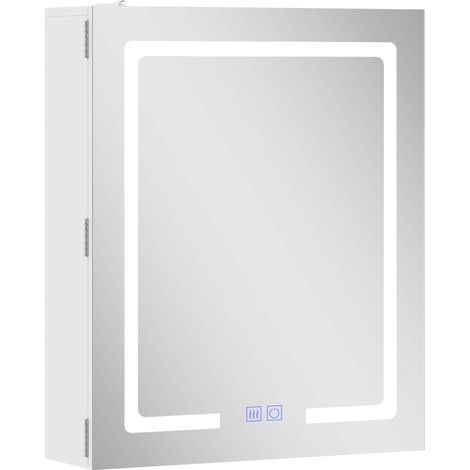 Armadietto Bagno con Specchio 50x15x60 cm Luce LED Regolabile e Sistema Antiappannamento in MDF Bianco (1/5)