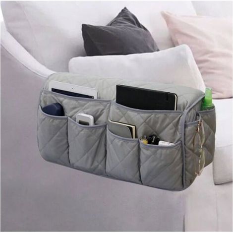 Sac de rangement pour accoudoirs de canapé - MICH - Organiseur solide - Multi-poches - 50x15.2x22 cm - Gris (1/3)